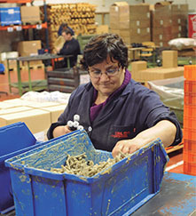 trabajadora con caja de materiales